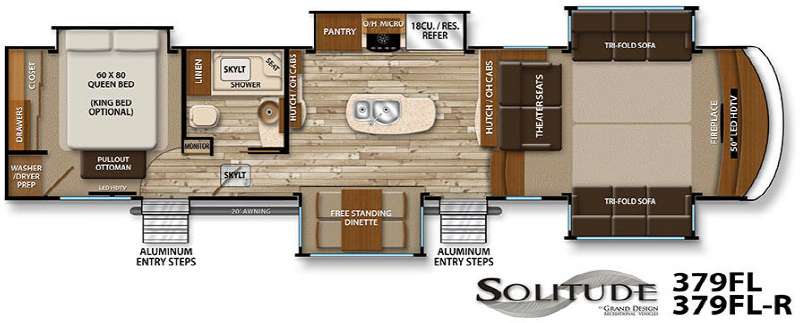 Grand Design Solitude 375FL Fifth Wheel Floorplan: Five Slide Rooms Grand Design Solitude 5th Wheel Floor Plans